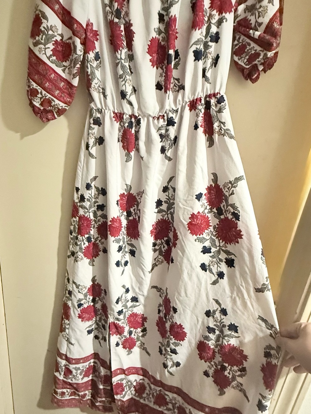 Girls White Floral Midi Dress with Red Blooms